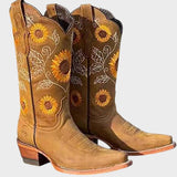 Slunce | Květnaté semišové cowboyské boty