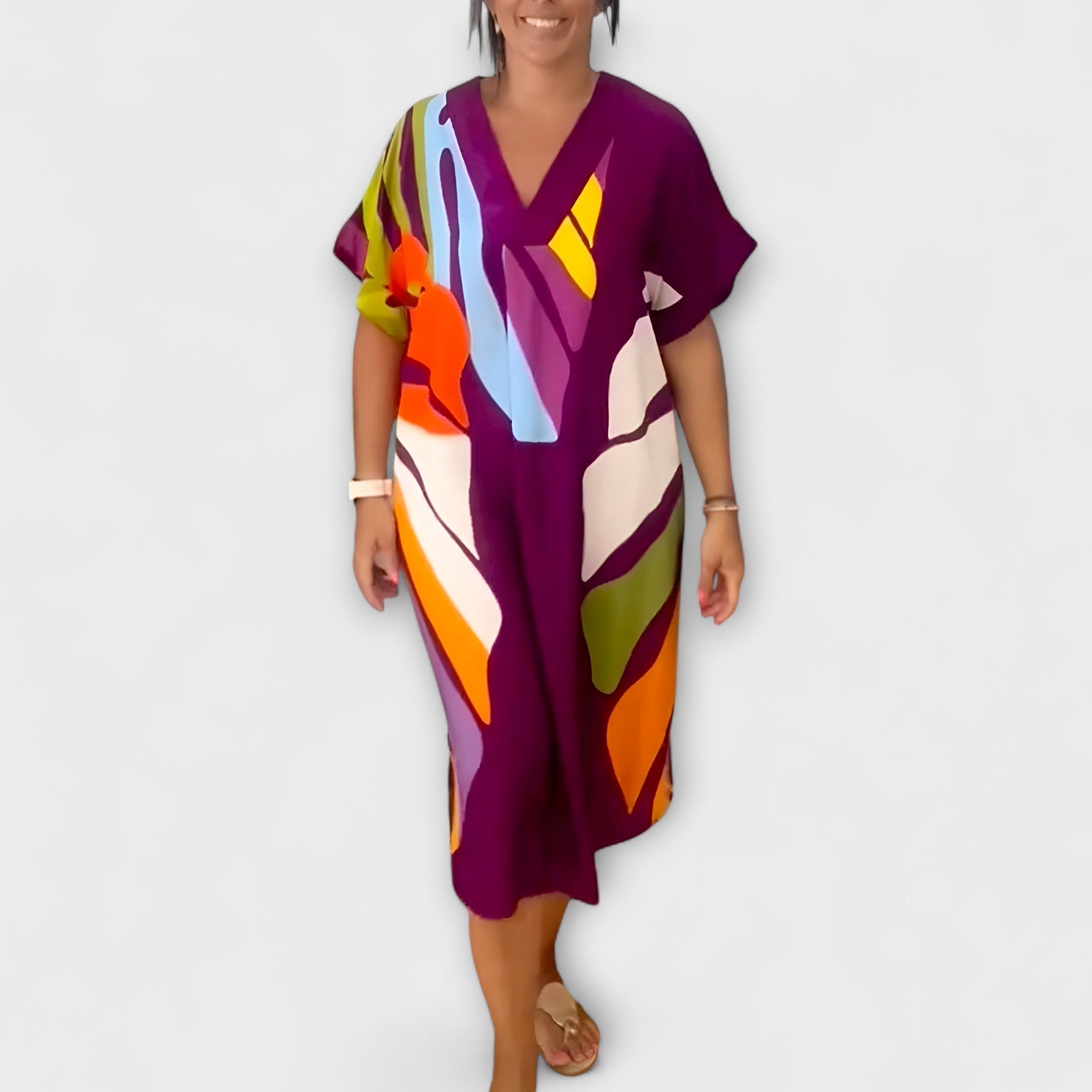 Roos - Ležérní šaty s barevným potiskem listů