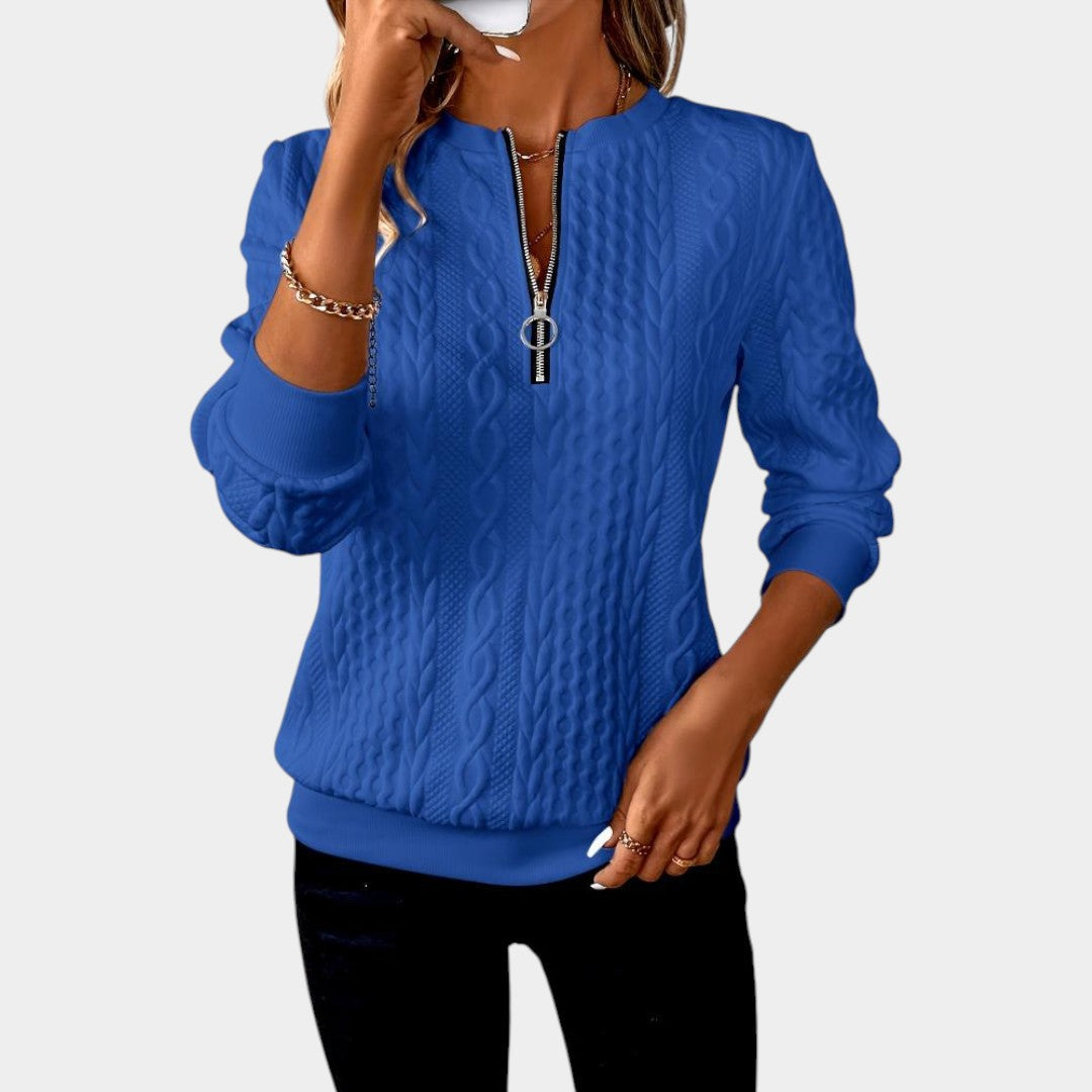 Amálie – Dámský svetr s copánkovým vzorem a zipem