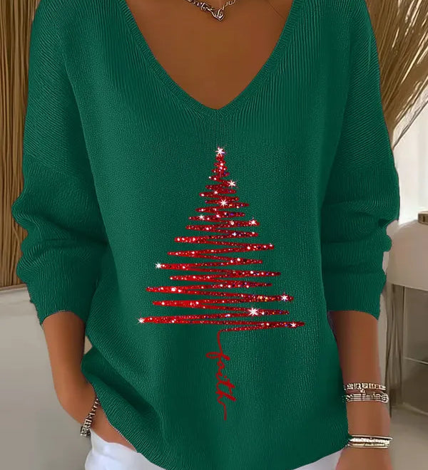 Natalia Christmas™ | Vánoční svetr s brokatovým stromečkem
