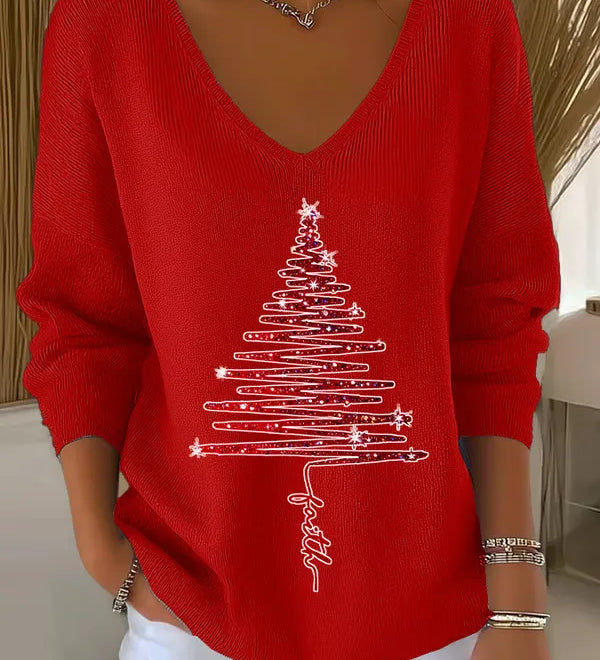 Natalia Christmas™ | Vánoční svetr s brokatovým stromečkem