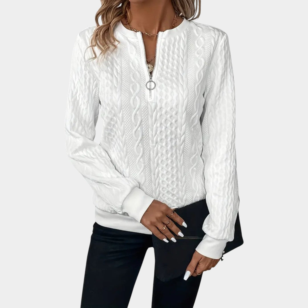 Amálie – Dámský svetr s copánkovým vzorem a zipem