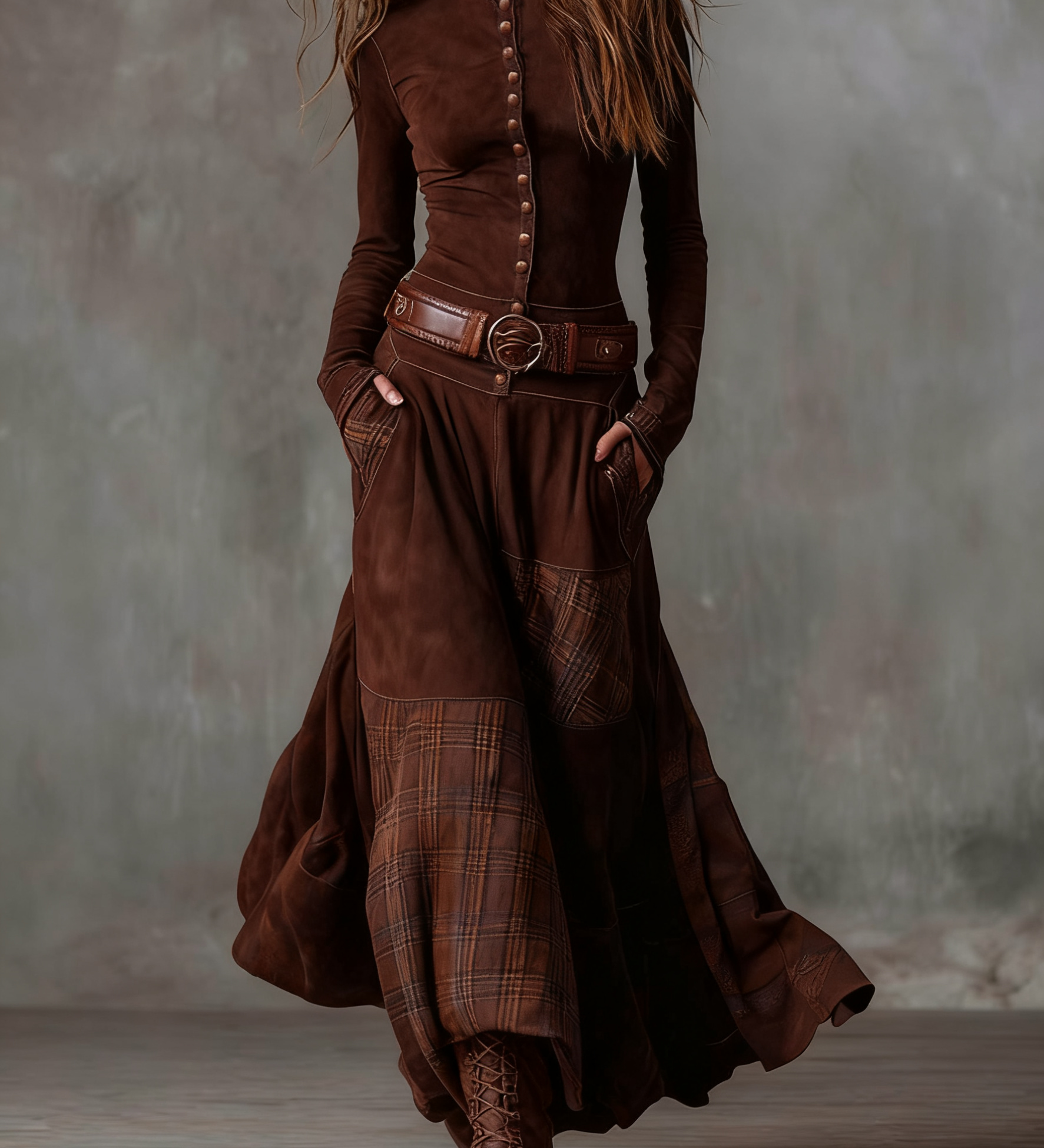 Azucena | Maxi šaty ze semiše s páskem