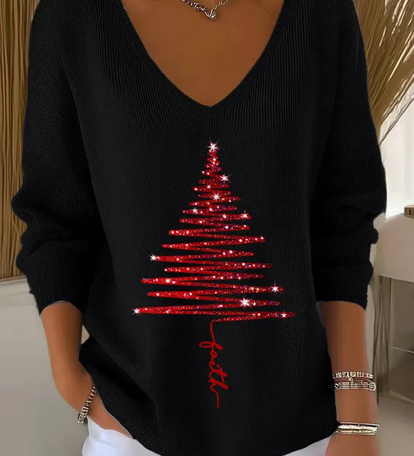 Natalia Christmas™ | Vánoční svetr s brokatovým stromečkem