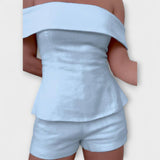 Olivia - Bílý bavlněno-lněný dvoudílný set