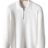 Elegantní svetr s pruhovaným vzorem a zipem